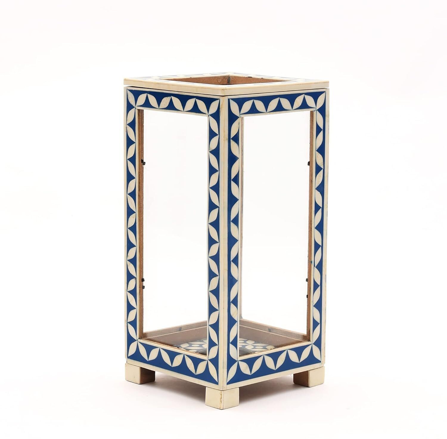 Decorative Lantern (Indigo, Medium) Multicolor Wooden Table Lantern-image-19