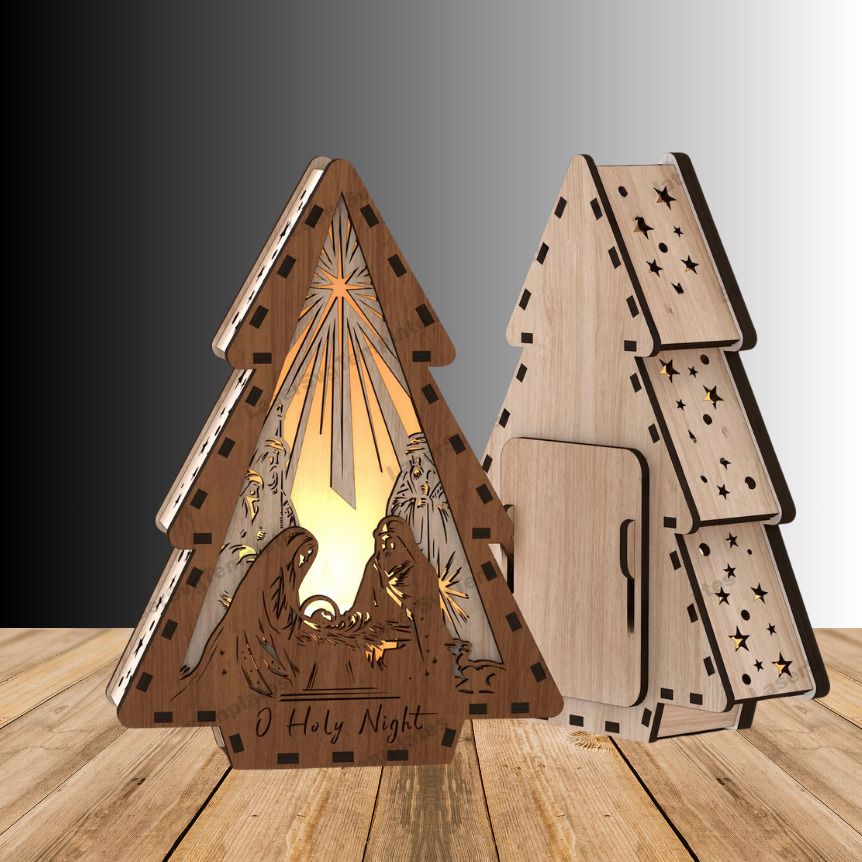 masquit Christmas Nativity Lamp Brown Wooden Table Lantern-picture-24
