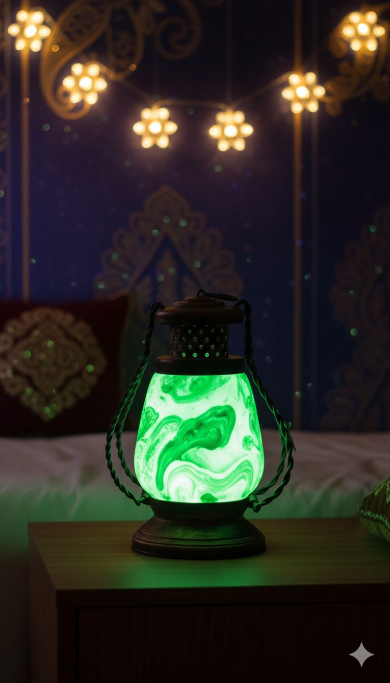 desiree crafts Electric Led Light Lalten, Diwali Light Lamp, Home Decor Green Wooden Table Lantern-picture-45