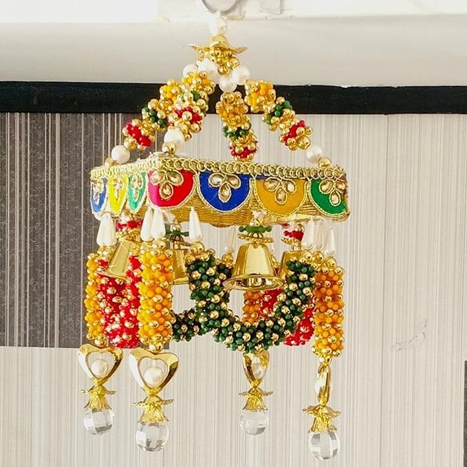 Rajasthani Jhumar Designs Moti Wall/Door Center Hanging Toran/Latkan/Bandarwal Multicolor Cotton Hanging Lantern