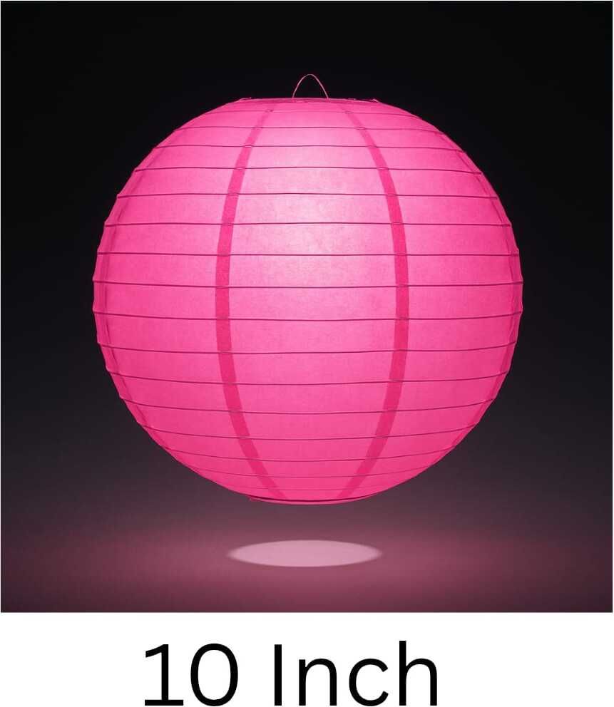 decorgram Decorative 10 Inch Pink Paper Lantern for Home, Garden, Party & Festival Décor Pink Paper Hanging Lantern-picture-7