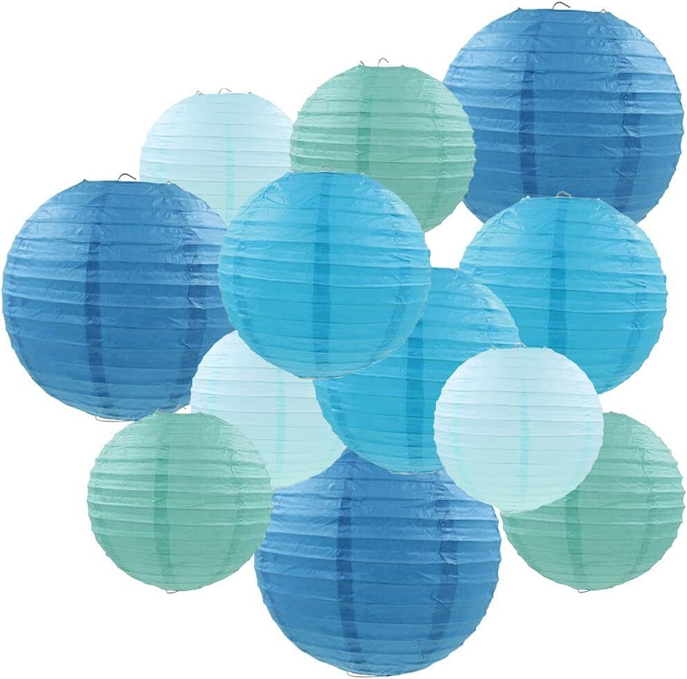 orama Paper Lanterns Chinese Round Paper Hanging Decorations OP103 White, Blue Paper Hanging Lantern-picture-21