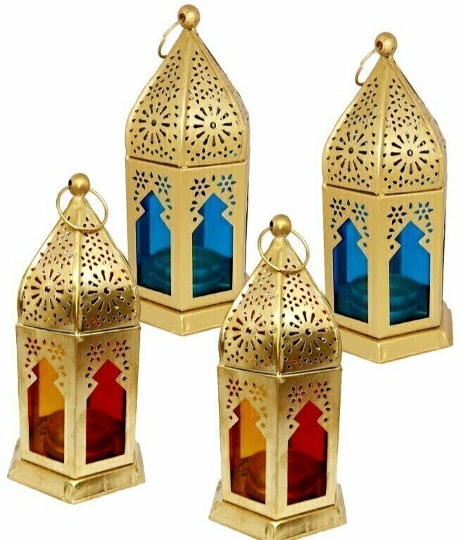 Ramadan decoration Lantern Candle Holder for Table Decor, Living Room office Gold Iron Hanging Lantern