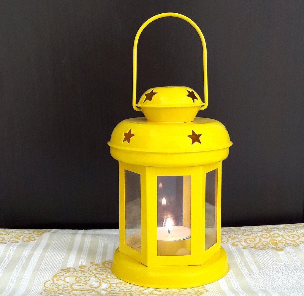 style homez SCARLETTE, Decorative Metal Tea Light Holder, Table Top Home Decor Yellow Iron Hanging Lantern-picture-4