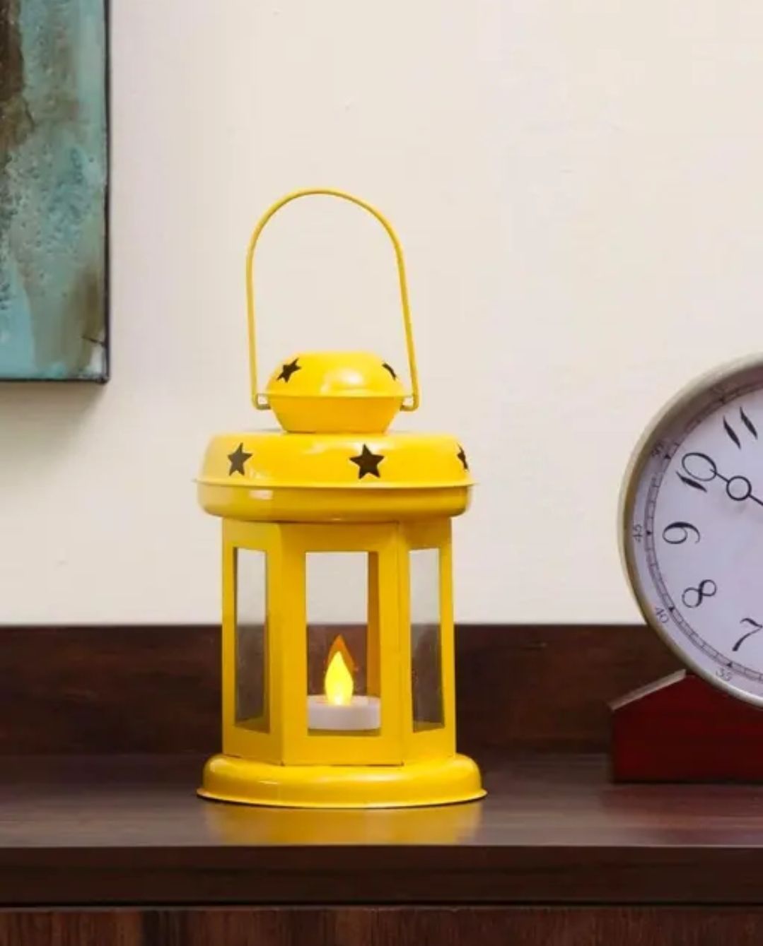 Yellow Metal Star Lantern Decorative Candle Holder Yellow Metal Hanging Lantern-image-24