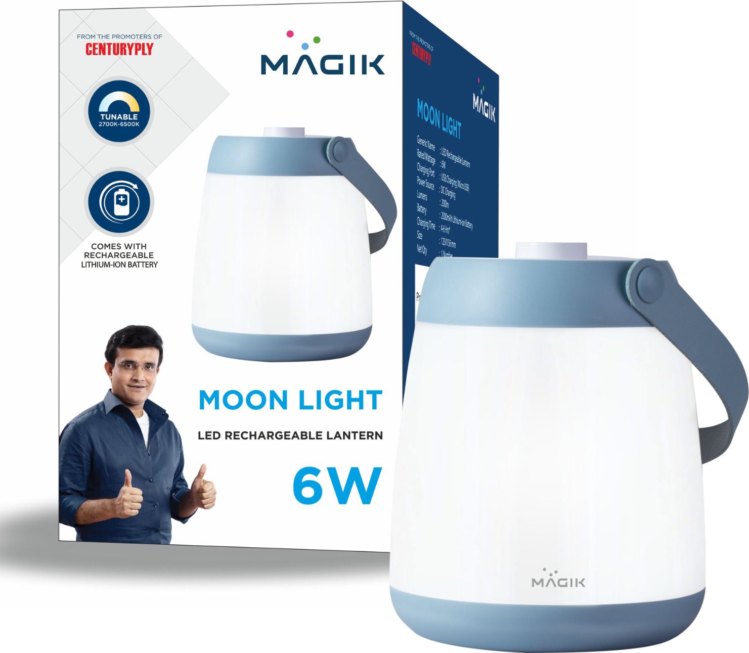 magik Moonlight LED Rechargeable Lantern | 360 Degree Light Distribution White Plastic Table Lantern-picture-1