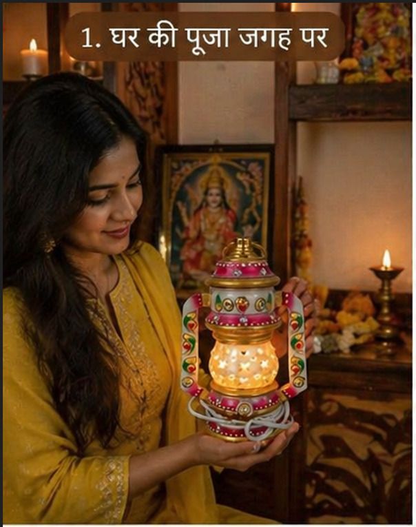 Festive LED Lantern Light Pink, Multicolor, Gold Marble Table Lantern-image-4