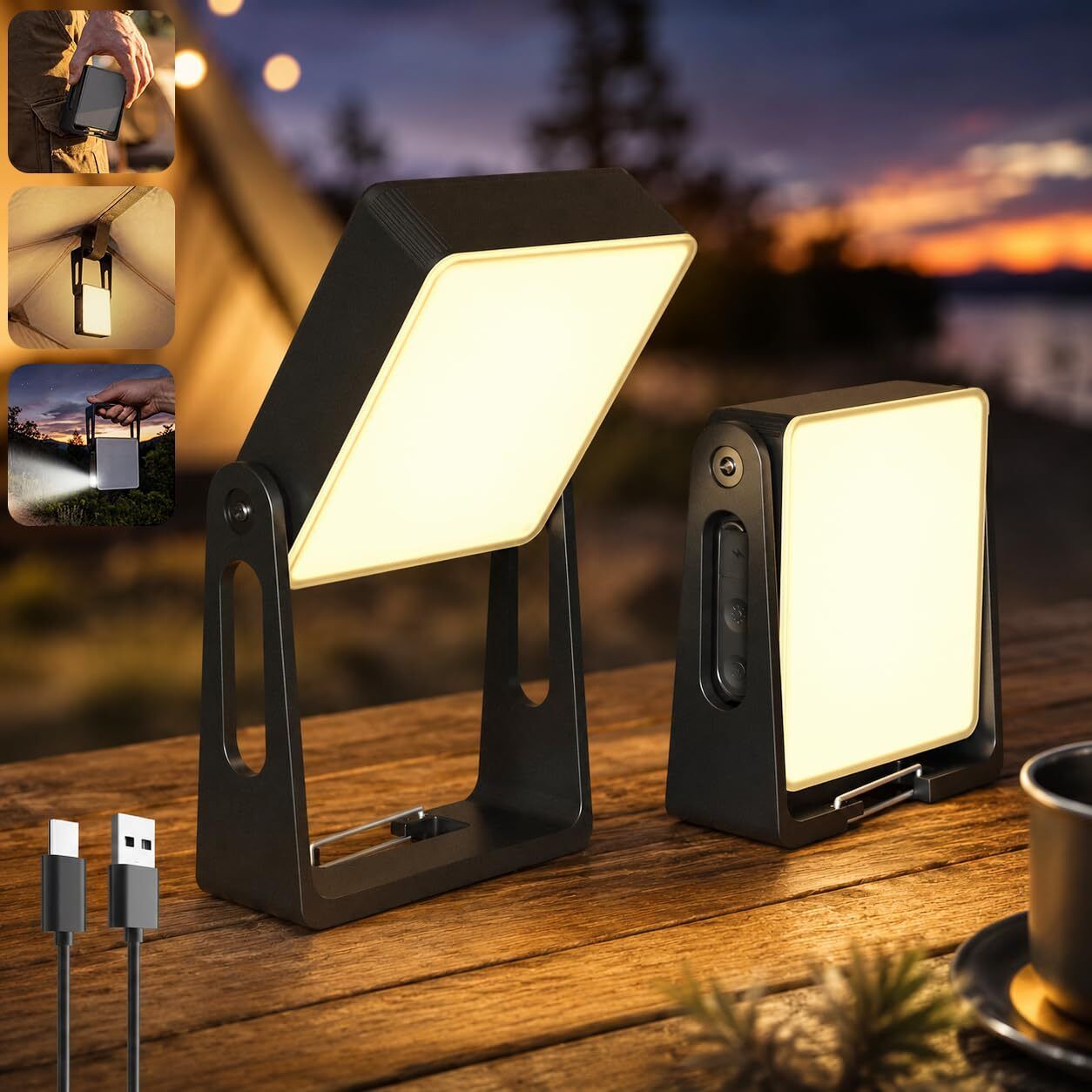 supvox Rechargeable LED Camping Lantern with Flashlight Mode for Outdoor Use Beige Plastic Table Lantern-picture-10