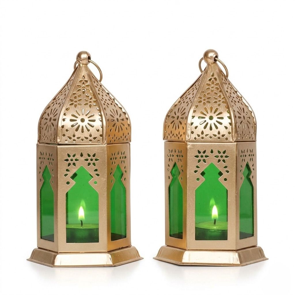 thenextliving Moroccan Decorative Metal Lantern Lamp with Green Glass Candle Holder Green Metal Table Lantern-picture-30