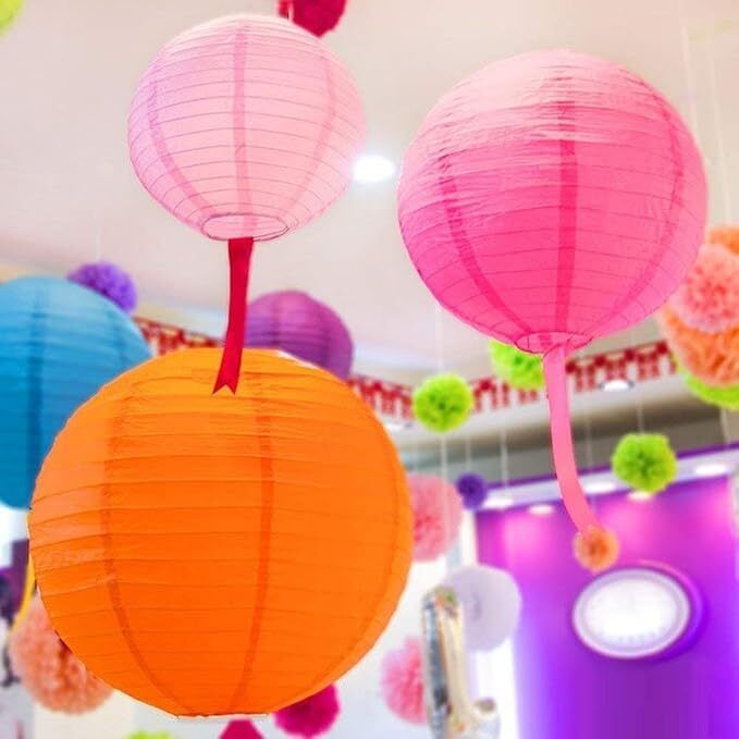 shikharretails PPR MC Round Hanging Ball Paper Lantern Balcony Decoration Pack of 3 Multicolor Paper Hanging Lantern-picture-0