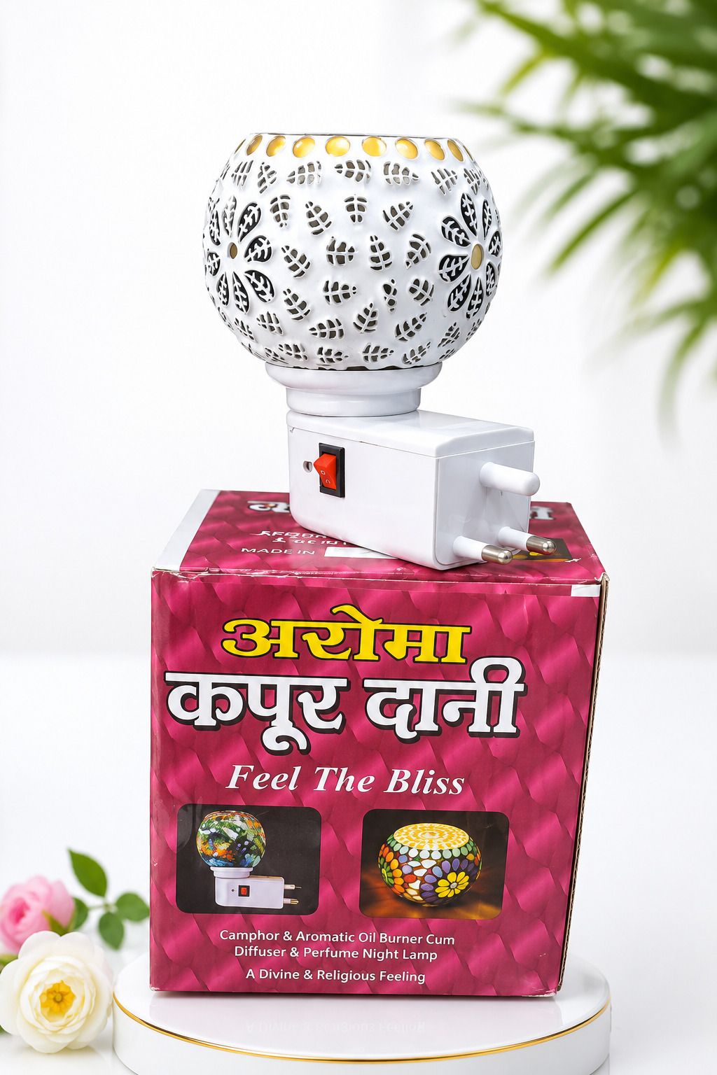 Trio Craft Ceramic Kapoor Dani & Aroma Diffuser Night Lamp Multicolor, White Ceramic, Plastic Table Lantern-picture-16