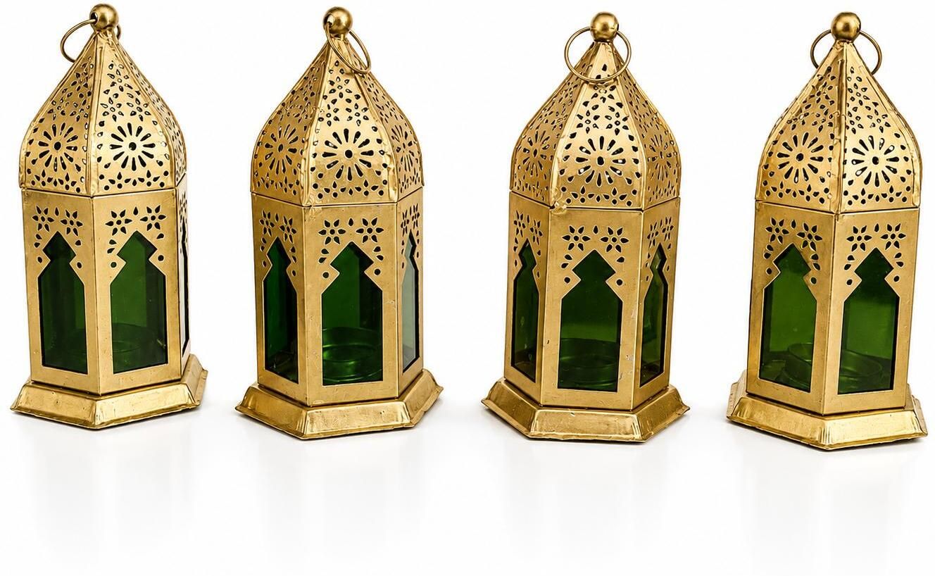 homvera Hanging Lanterns -Tealight Candle Holder – Vintage Star Cutout for Home Decor Green Glass, Metal Hanging Lantern-picture-22