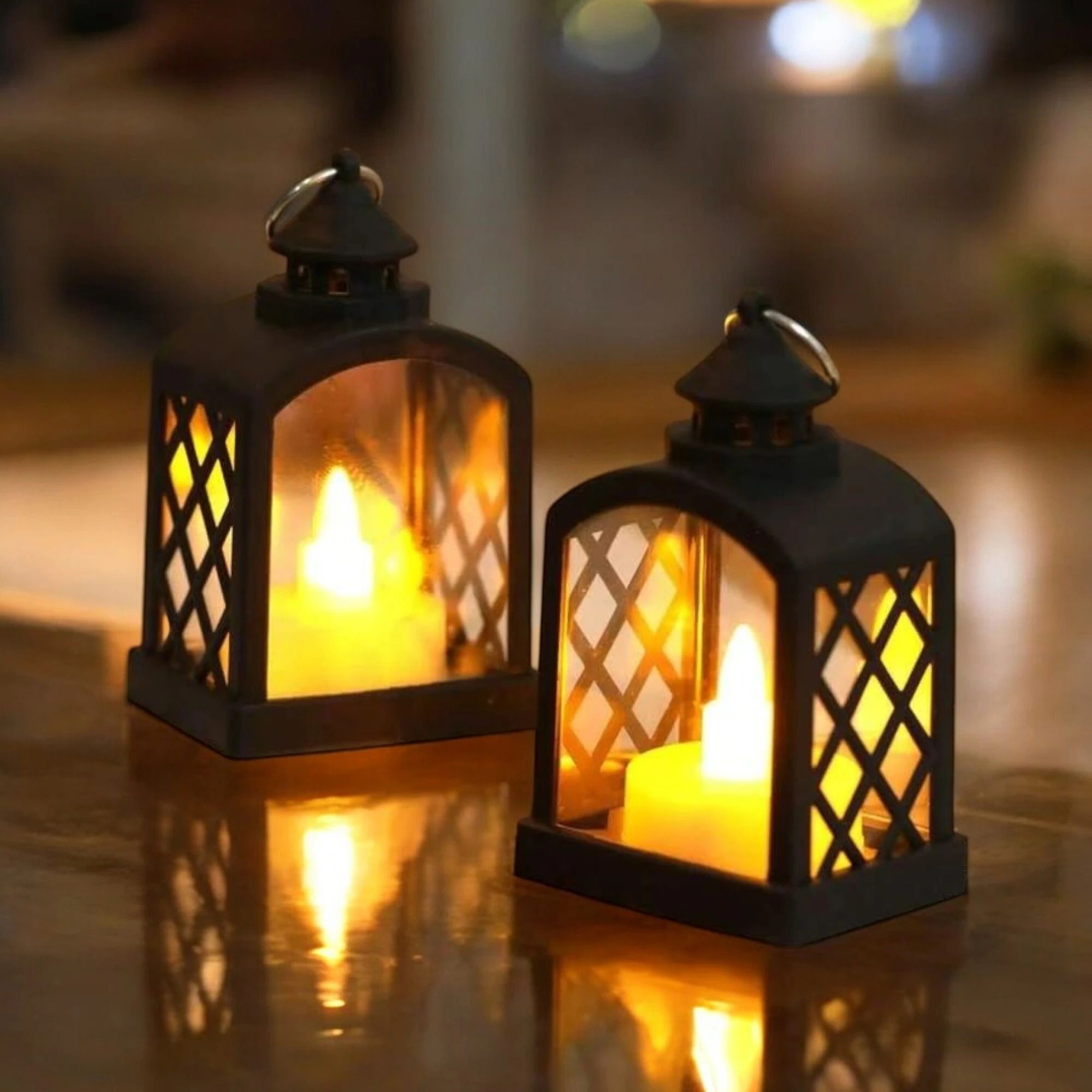 extreme karigari LED Lanterns for Decoration Diwali Wedding Festivals Set of 2, Black Plastic Hanging Lantern-picture-11