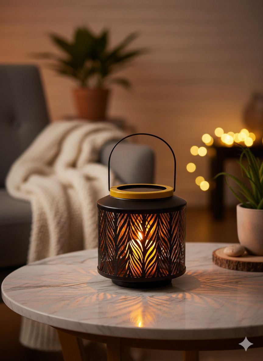 Golden Rim Metal Hanging Lantern with Handle Black, Gold Metal Table Lantern-image-36