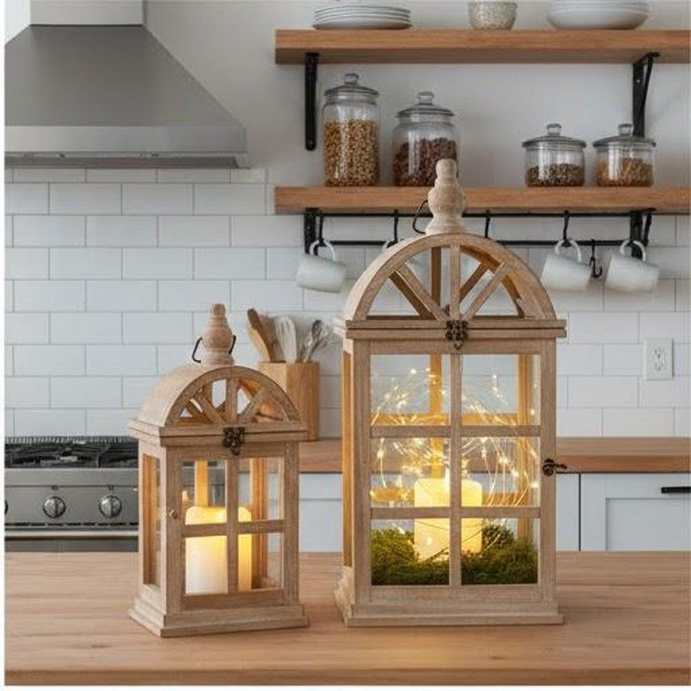 desihandicraft Embellish your home with this stunning Open Wooden Lantern. Brown Wooden Hanging Lantern-picture-42