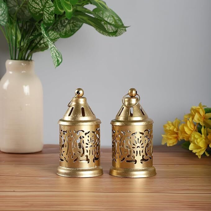 rulerworld Metal Tea Light Holder Pack of 2 Gold Iron Table Lantern-picture-12