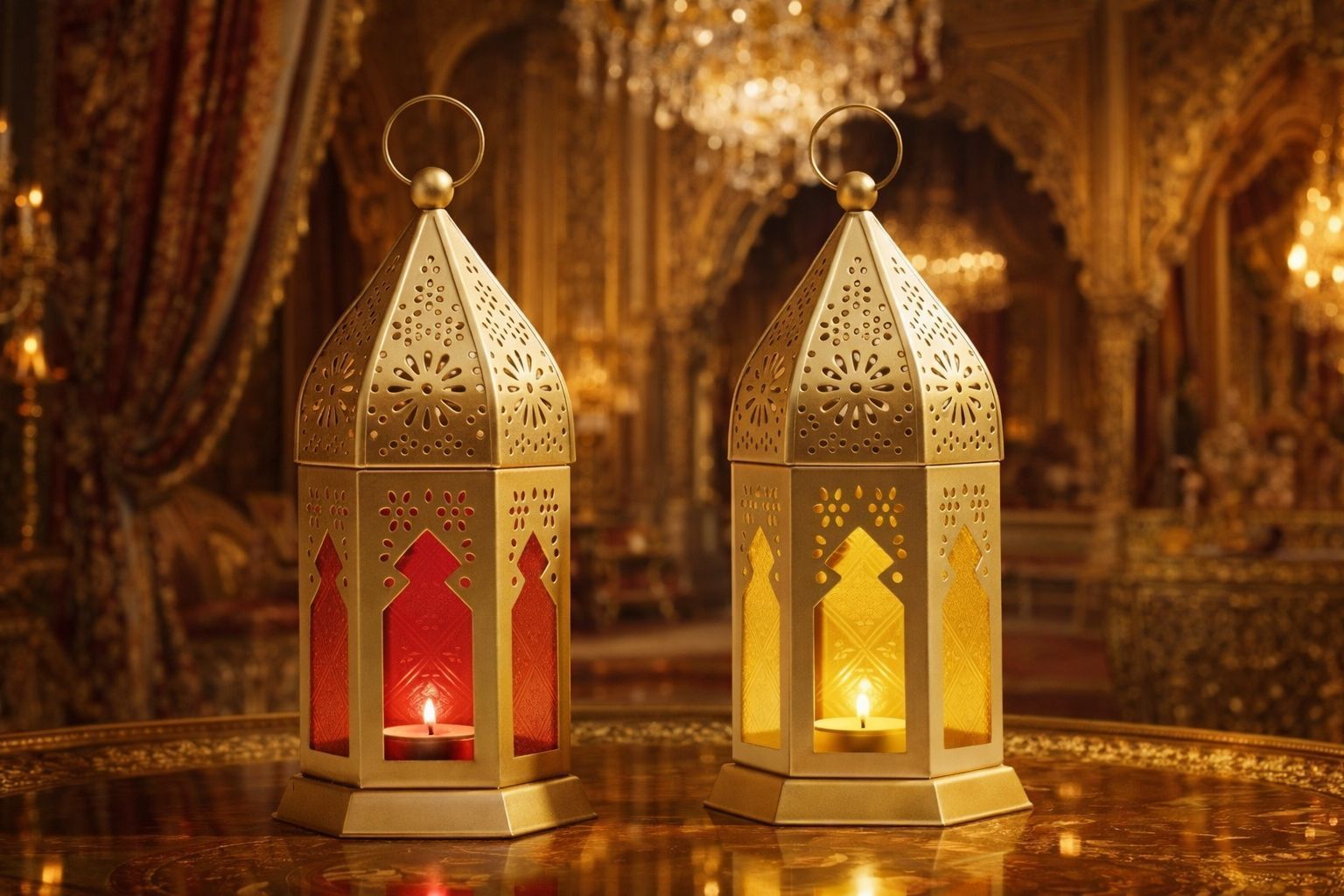 rotten leaf Moroccan Tealight Candle Holder Lantern RED|YELLOW|GOLDEN Red, Yellow, Gold Iron, Glass Hanging Lantern-picture-35