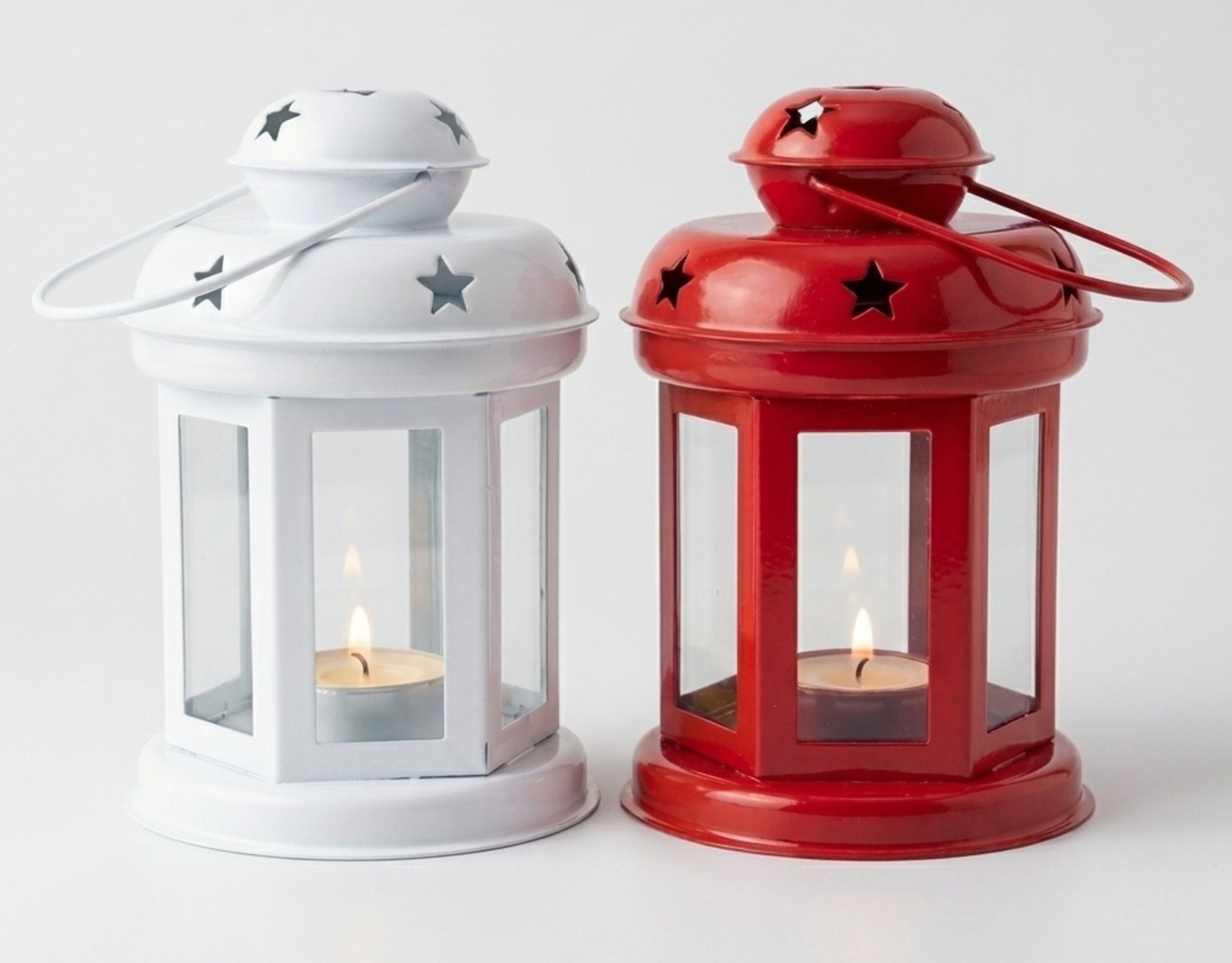 ayera design Red & White Star Cut Metal Lantern Set Red, White Iron Hanging Lantern-picture-11