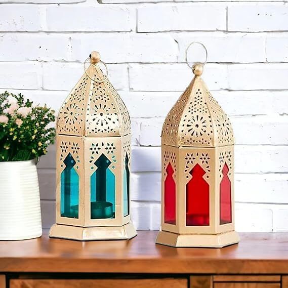 afcrafts Red, Blue Metal Table Lantern-picture-28