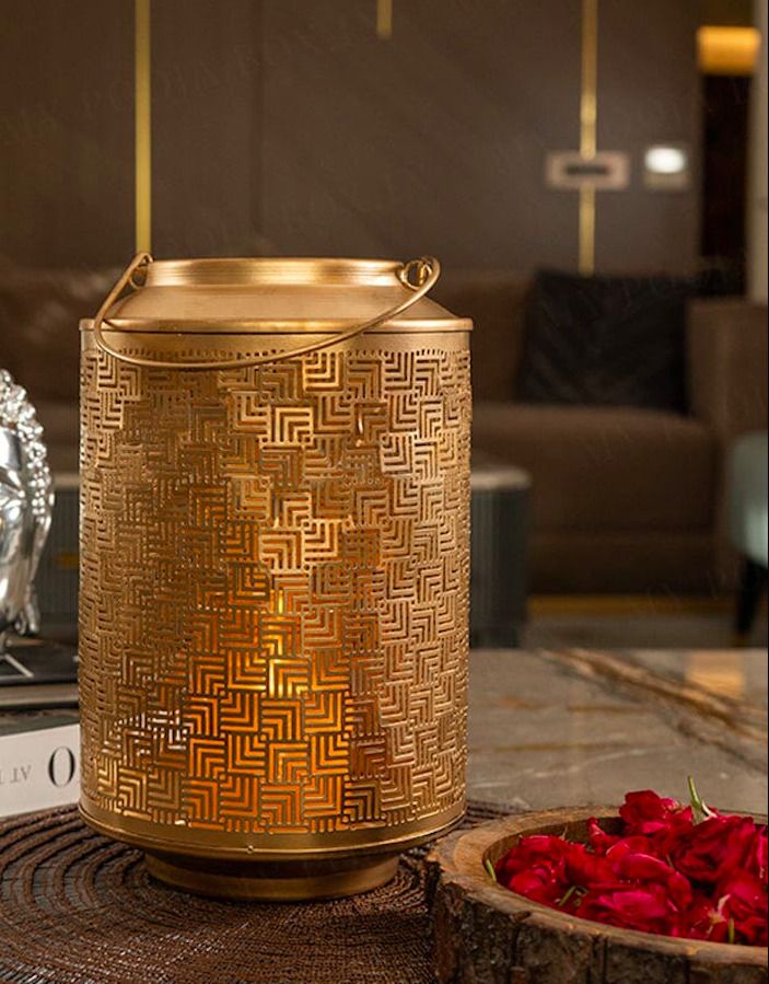 mypoojabox Adorning Meander Design Lantern Gold Iron Hanging Lantern-picture-13