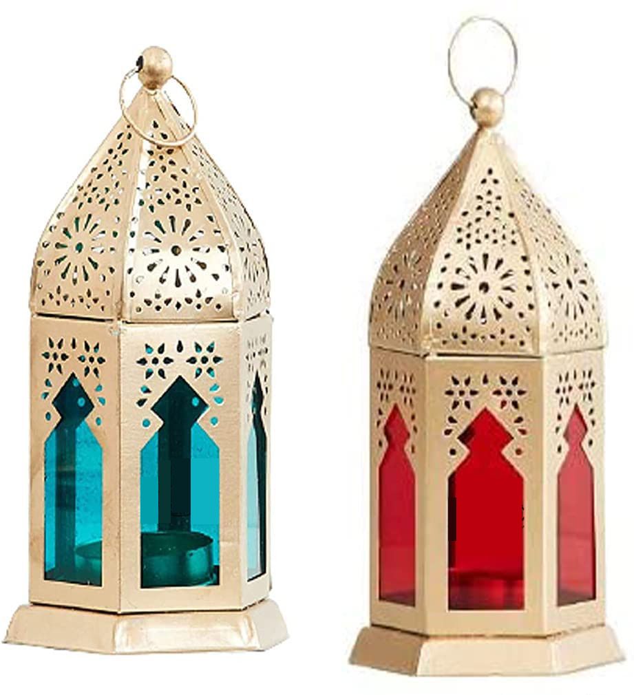hadiyaa Hanging Lantern Blue, Gold, Red Iron Hanging Lantern-picture-40