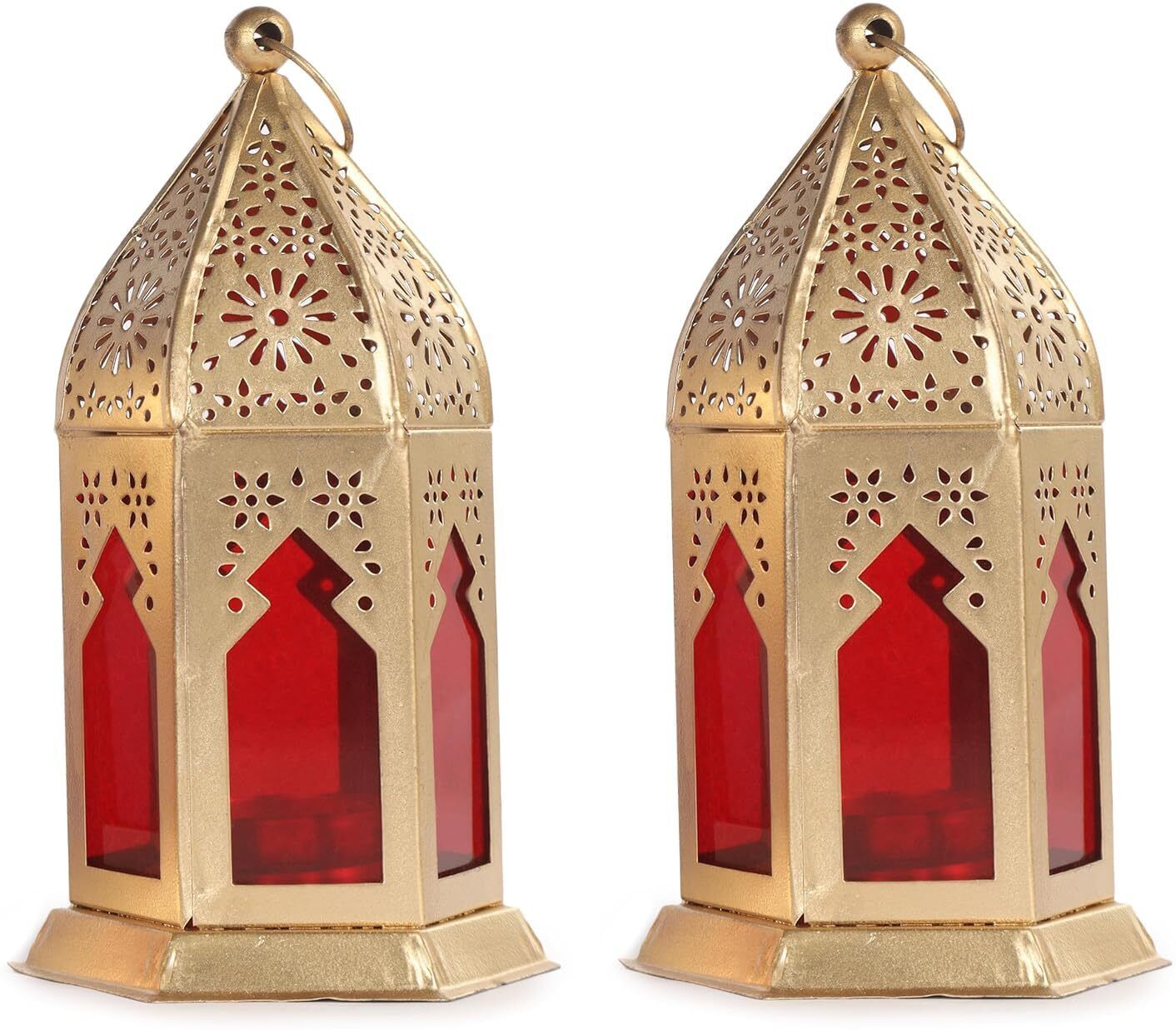 Elegant Gold Metal Decorative Lantern Candle Holder Set of 2 for Home Decor Red Iron Table Lantern-image-45