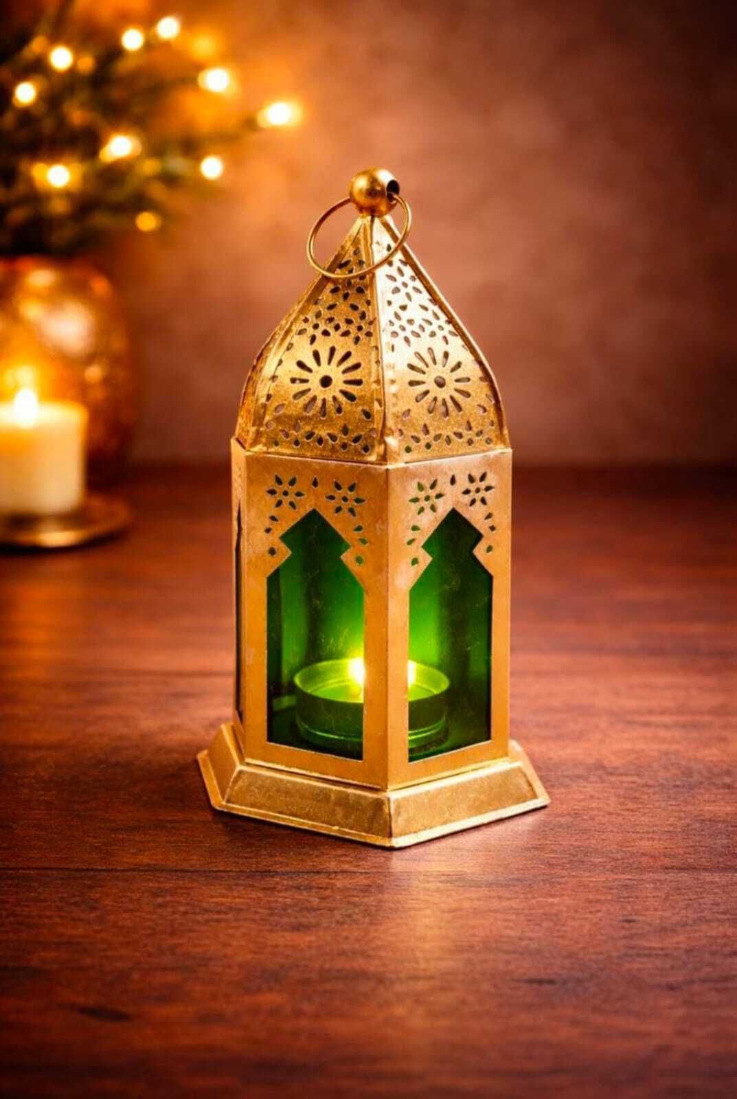 Golden Lantern Candle Holder Decorative Light for Home Festive Decor Gold Iron Table Lantern-image-4