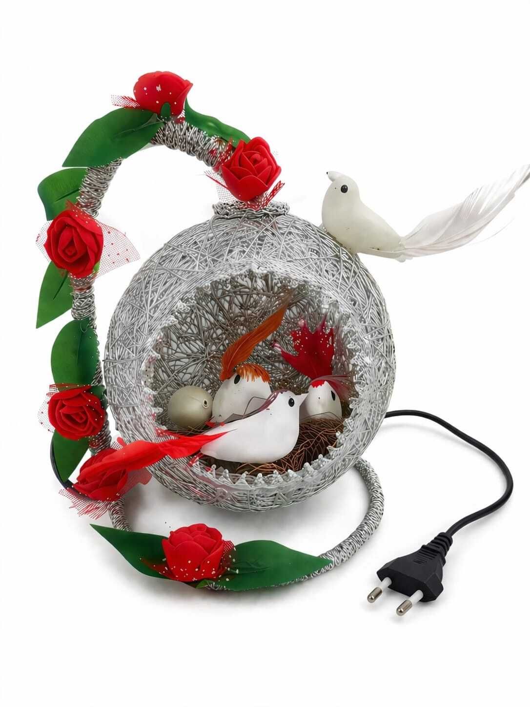venixia india Beautiful LED Bird Nest Lamp with Rose Decor Multicolor Metal, Plastic, Iron Table Lantern-picture-26