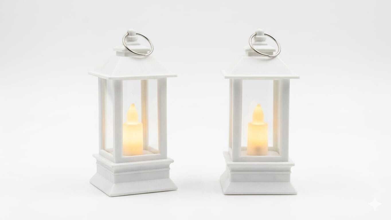 mittra Set of 2 LED Decorative Lantern Lights|white Hanging Mini Lantern for Home Décor White Plastic Table Lantern-picture-10