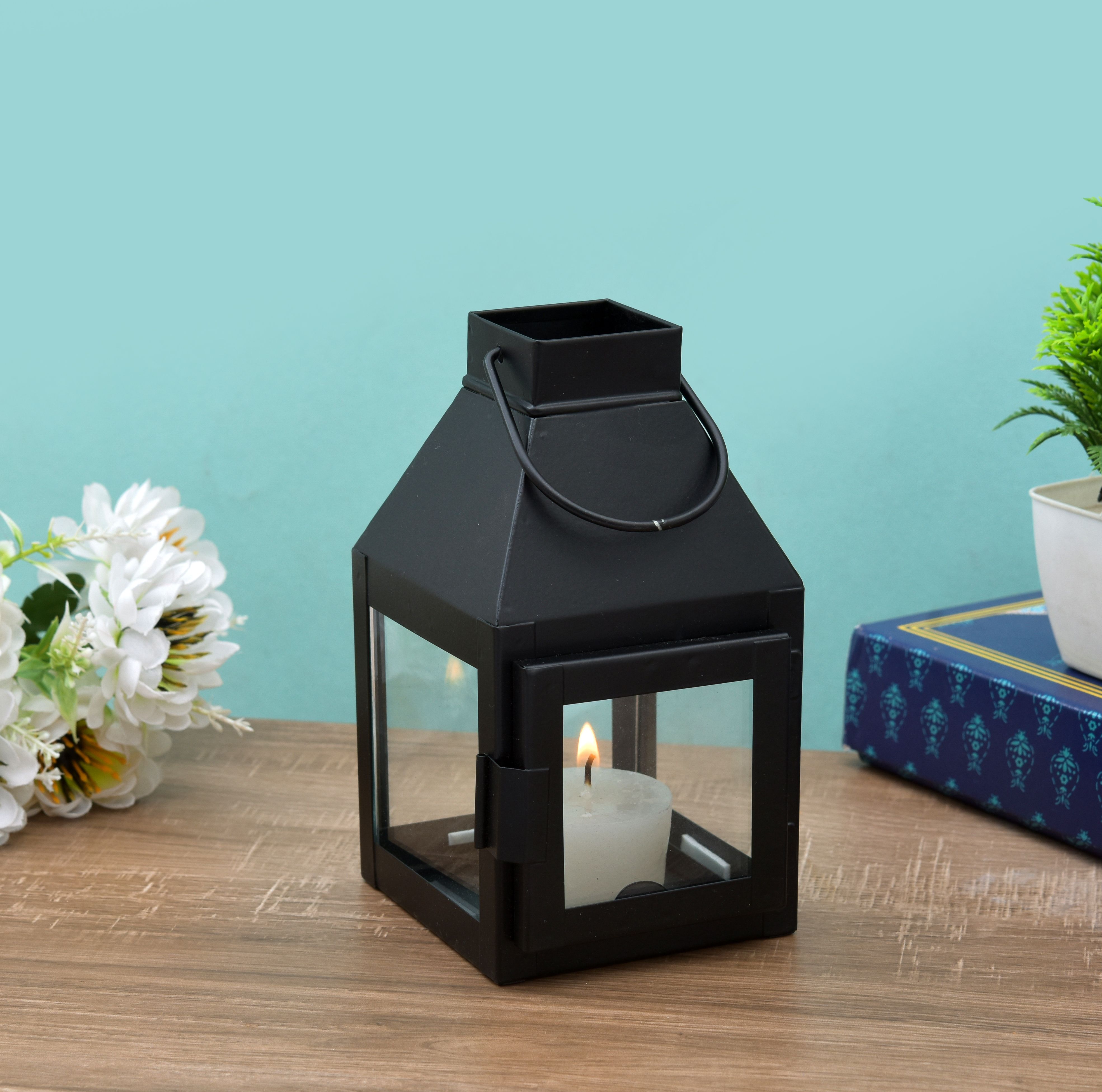 houzzplus Decorative Lantern Tlight Stand , Lantern For Decor , Tlight Candle Stand Black Iron Table Lantern-picture-35