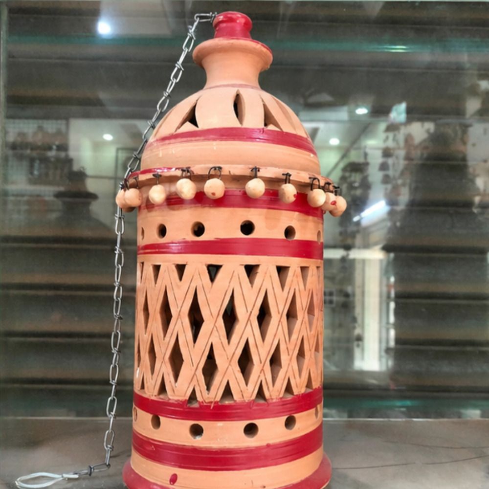 Naresh Mittiware & Crafts Mitti Lamp Brown, Red Earthenware Hanging Lantern-picture-22