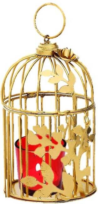 zs store Bird Cage Hanging Tea Light Holder with Flowers Dersign Gold Iron Hanging Lantern-picture-27