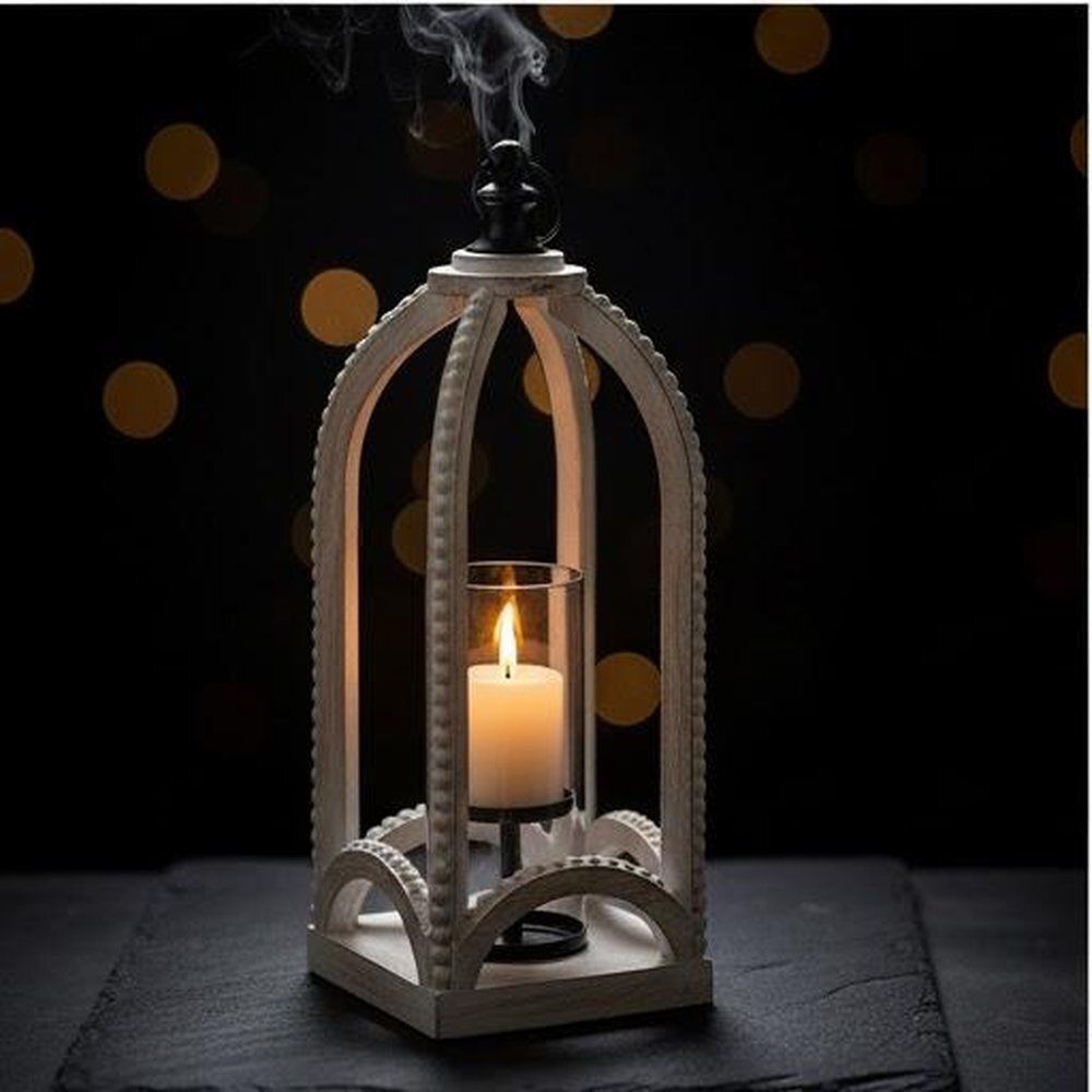 Embellish your home with this stunning Open Mango wood Lanter White Wooden Hanging Lantern-image-7