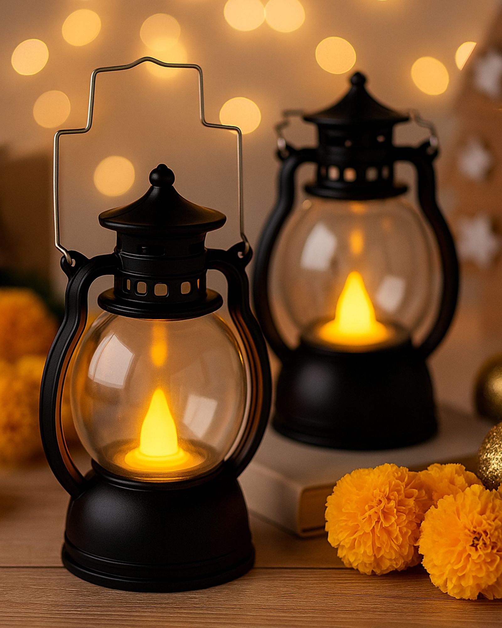 homesake Flameless Smokeless Antique Lantern Lamp Hanging Led Candle Light Decorations Black Plastic Table Lantern-picture-16