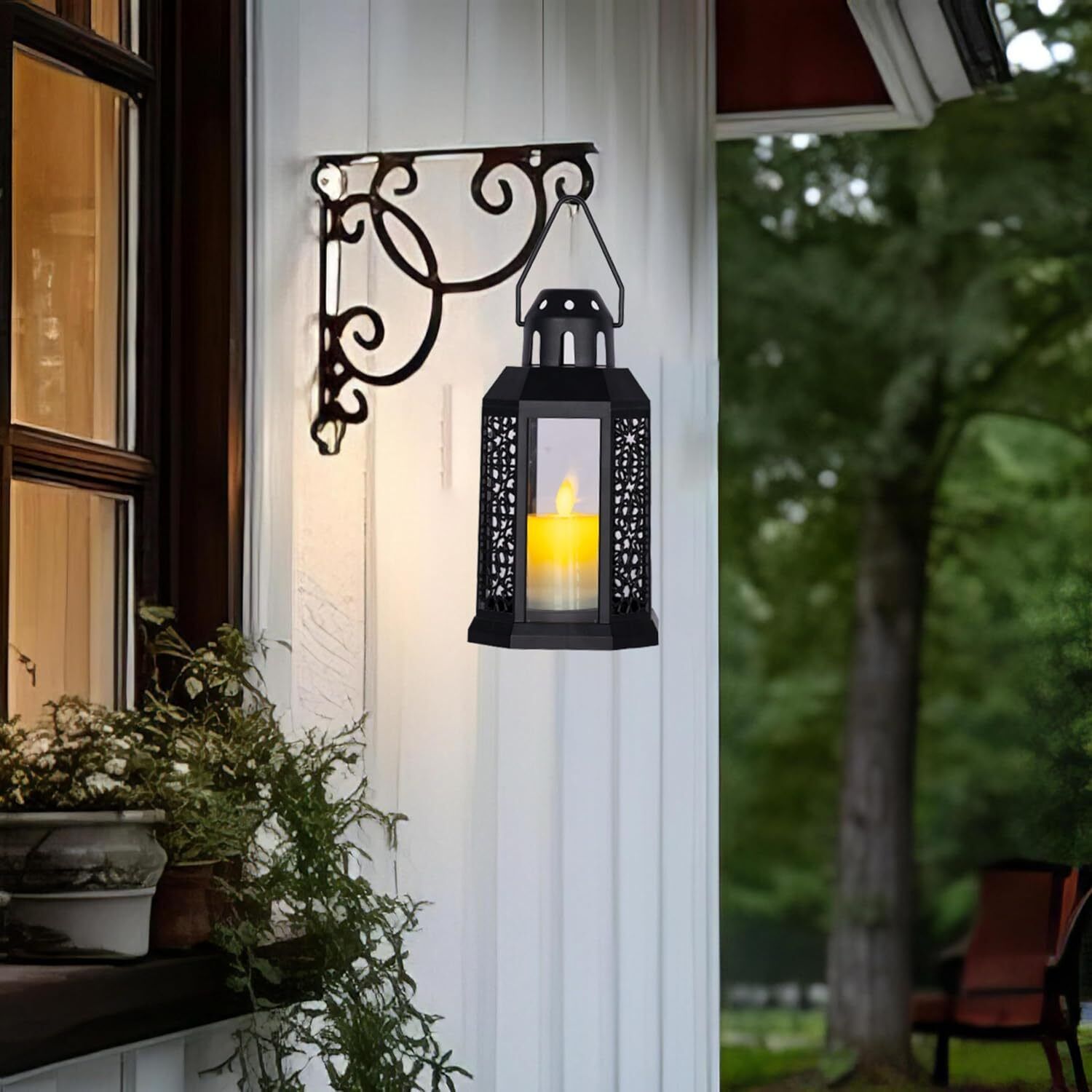 akmor LED Storm Tea-Light Lantern Night Light Wall Hanging Holder Black Microfibre Hanging Lantern-picture-23