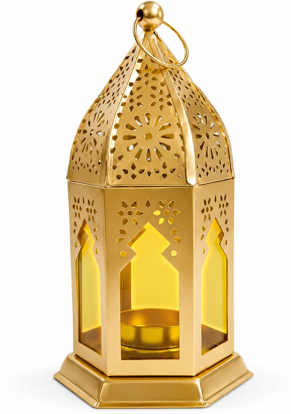 ROTTEN LEAF Moroccan Lantern Yellow Decorative Hanging Lamp with Candle Holder Yellow, Gold Iron, Glass Hanging Lantern-picture-12