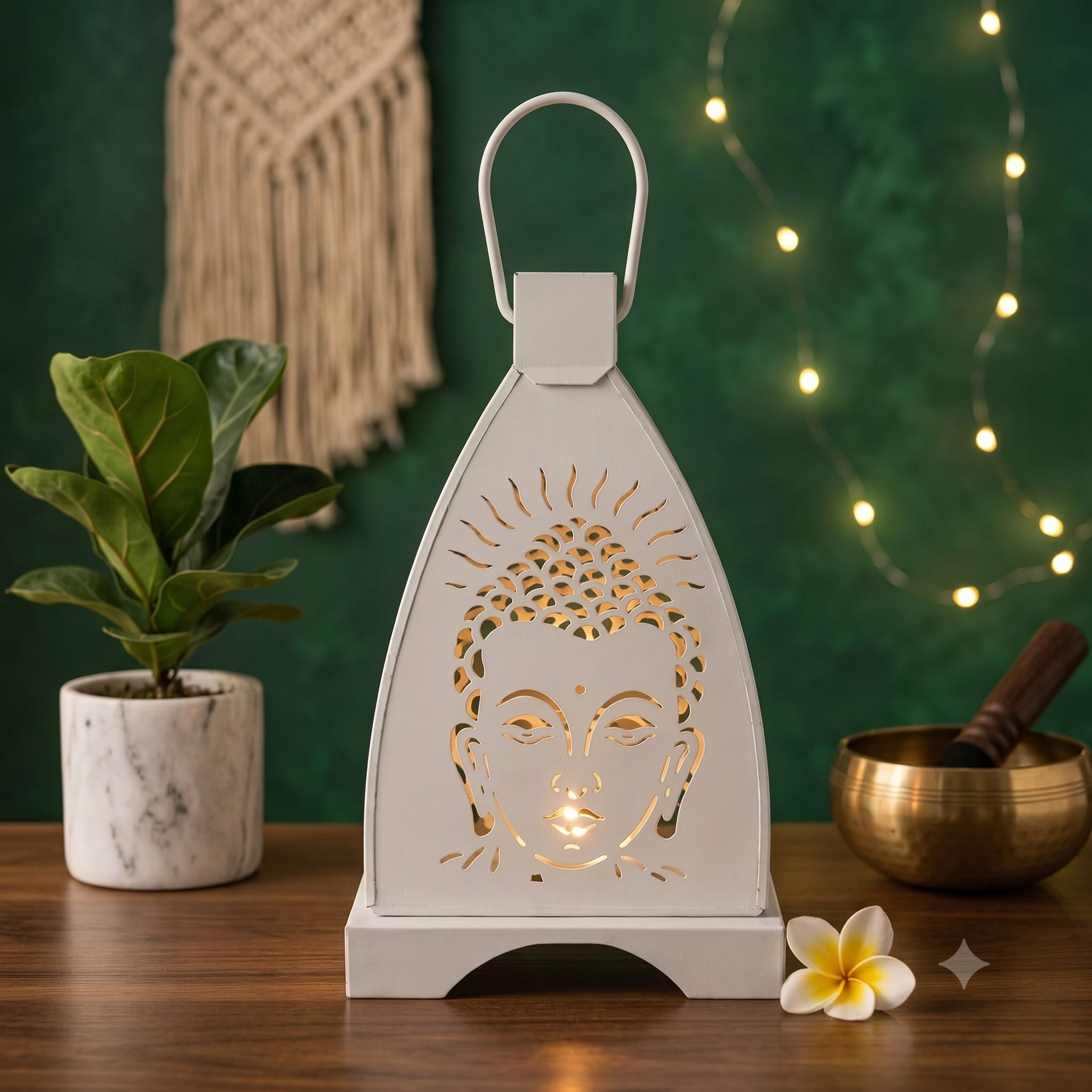 pure source india White Metal Buddha Lantern - Hanging & Tabletop Tea Light Holder for Home Decor White Metal Hanging Lantern-picture-27