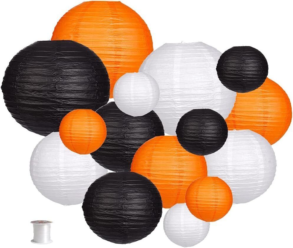 Black, White, Orange Paper Hanging Lantern-image-15