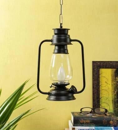 zoreza lush Mount Traditional Lantern Style Rustic Hanging Pedant Light Ceiling Lamp Black Iron, Glass Hanging Lantern-picture-0