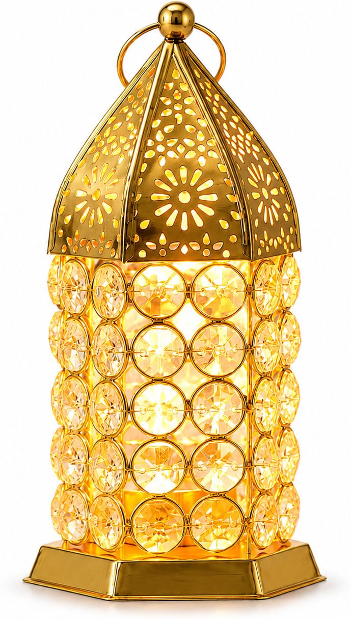 ROTTEN LEAF Crystal Hanging Moroccan Lantern Gold Tealight Candle Holder Gold, White Iron Hanging Lantern-image-17