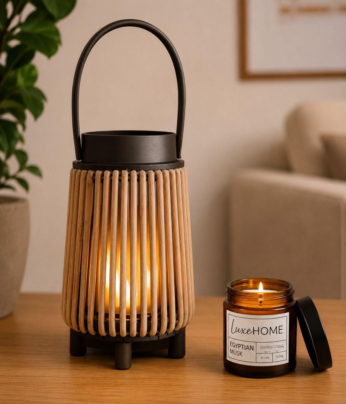 nuskaa Premium luxury look lantern bedside lamp outdoor lamp home decoration wood Brown, Black Wooden Table Lantern-picture-28