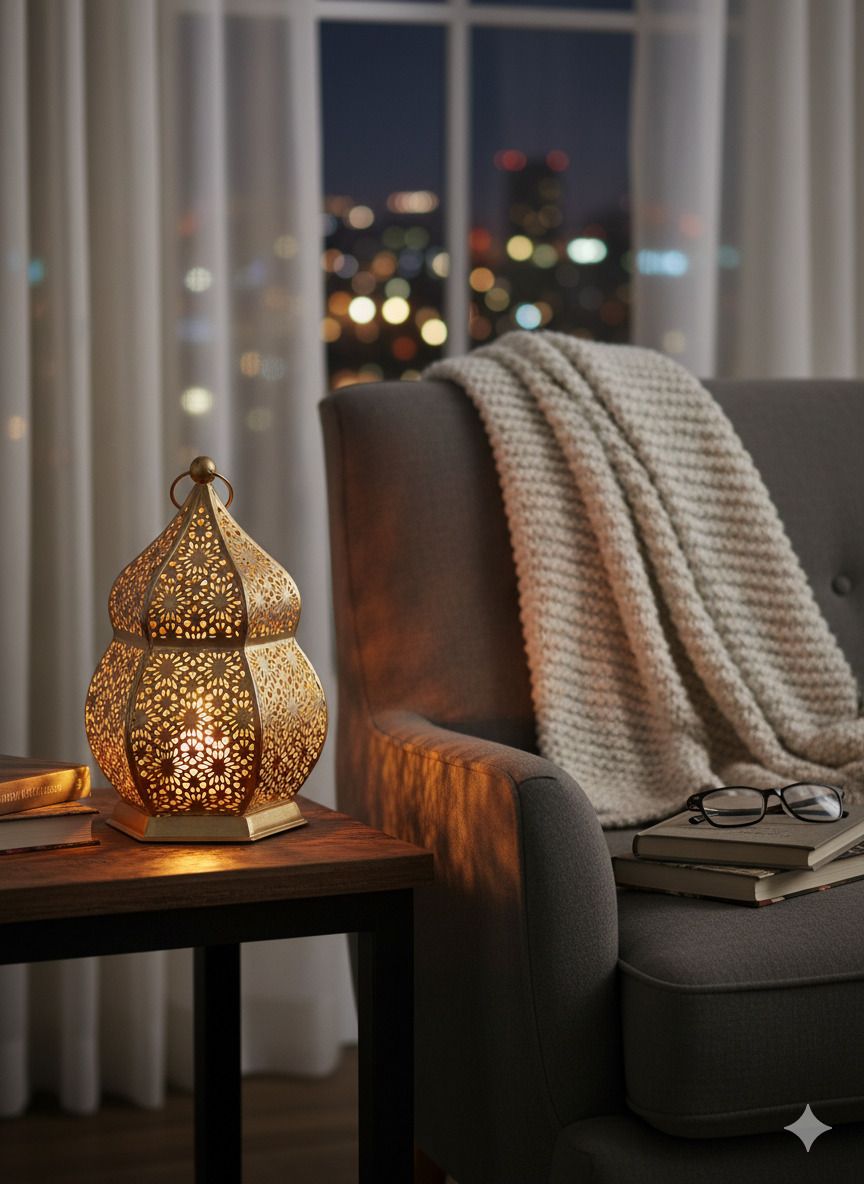 Moroccan-Style Gold Metal Lantern | Intricate Decorative Candle Holder Gold Iron Table Lantern-image-13