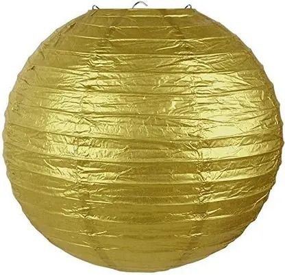 decorgram "12 Inch Decorative Round Paper Lantern - Hanging Lamp Shade for Home. Gold Paper Hanging Lantern-picture-6