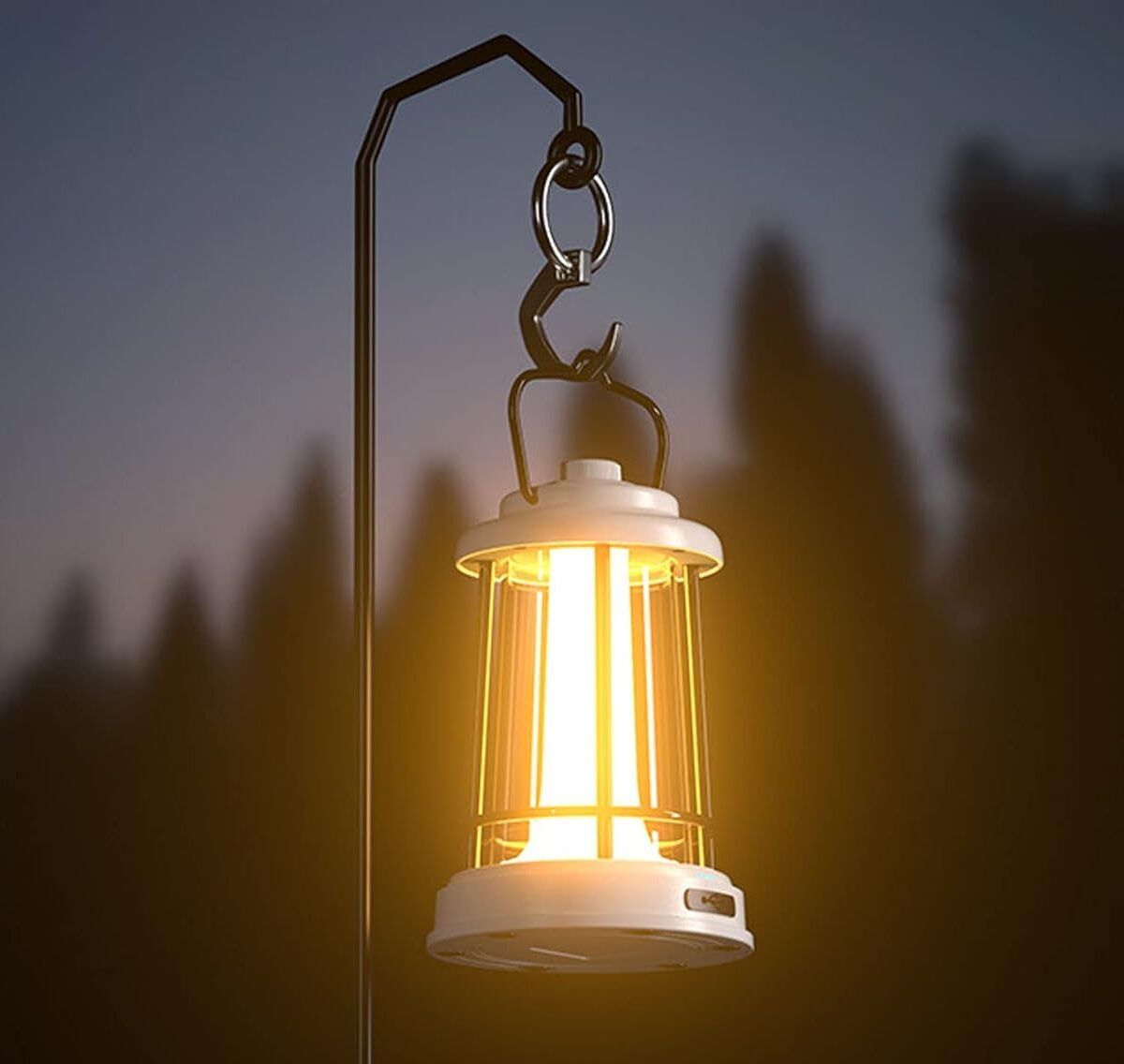 LED Camping Lantern Rechargeable Lamp | Decor Step less Dimming Waterproof | White, Yellow Glass, Iron, Plastic Hanging Lantern-image-11