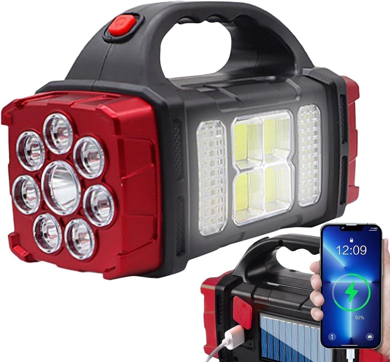 Rechargeable Lantern LED Flashlight - 4-in-1 Multi-Functional, USB Charging Red Plastic Hanging Lantern-image-1