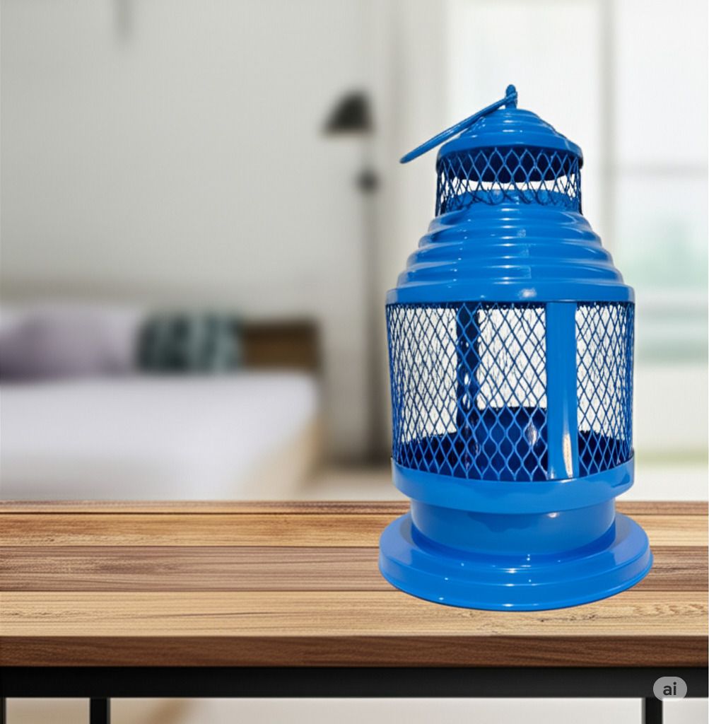 home decor hangout Vintage Blue Metal Mesh Lantern | Decorative Candle Holder Blue Iron Table Lantern-picture-11