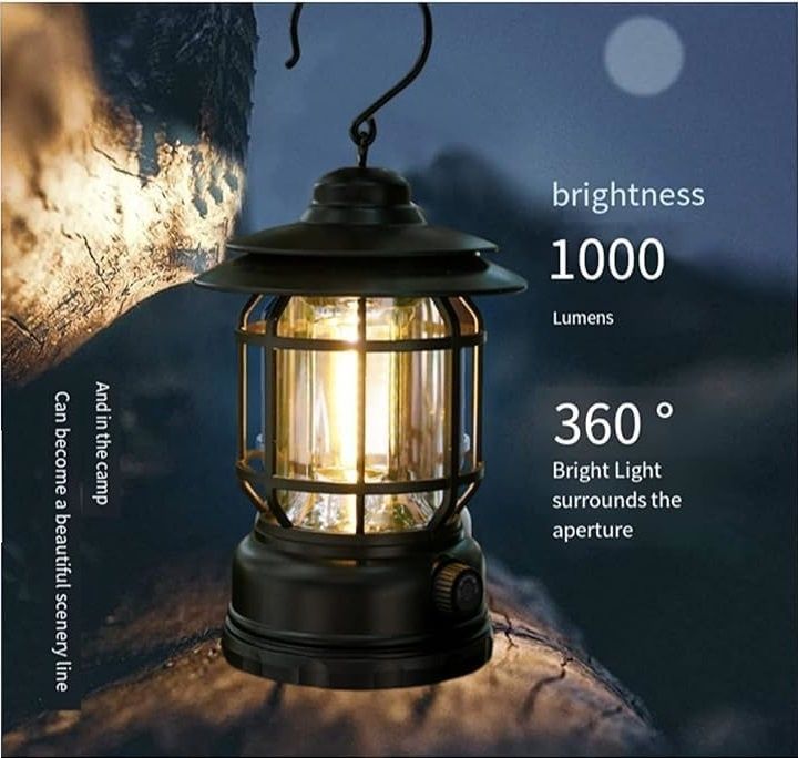 Outdoor Portable Desk lamp (Camping Light) Black Metal, Plastic Hanging Lantern