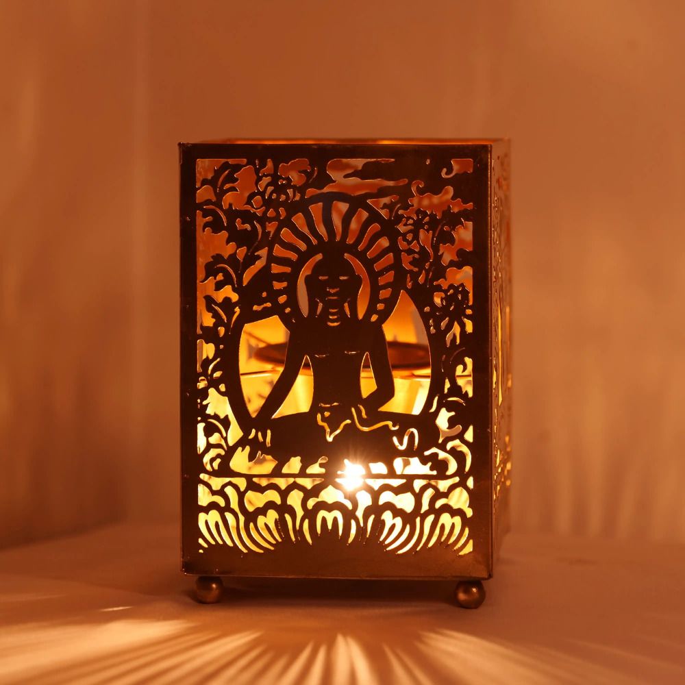 Vardai Mahaveer Radiance Lantern Lamp | Spiritual Decorative Lamp Diffuser | Gold Brass Table Lantern-image-10