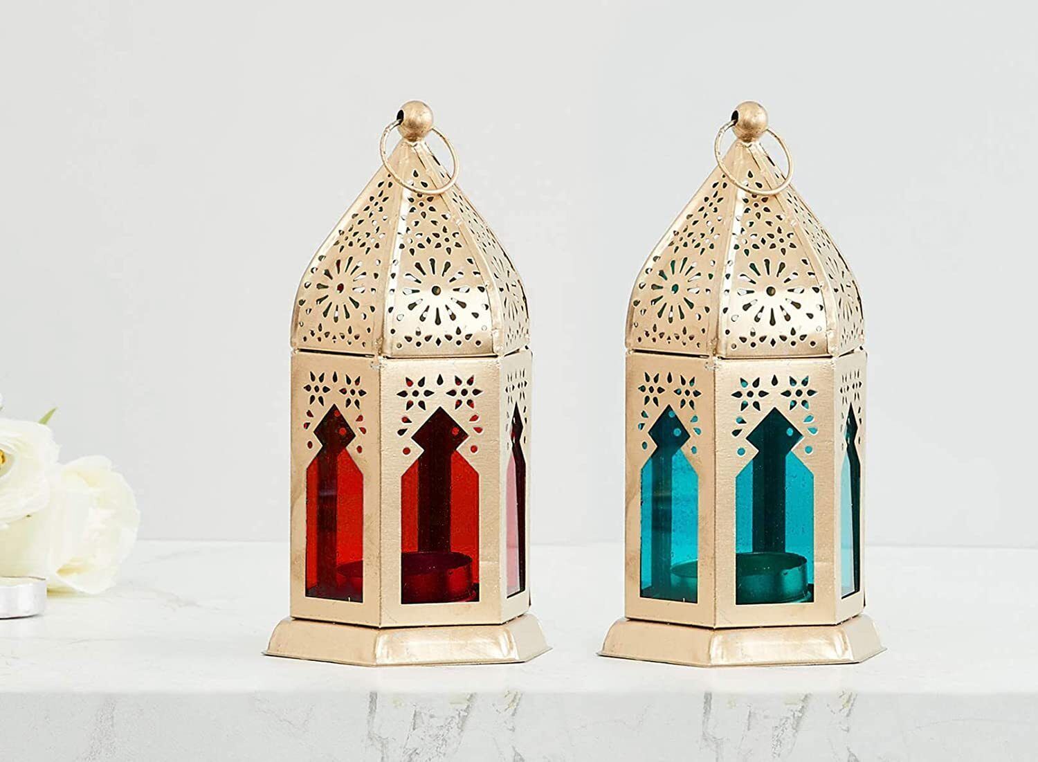 zs store Ramadan Decoration Gold Hanging Lantern Gold, Red, Blue Iron Hanging Lantern-picture-29