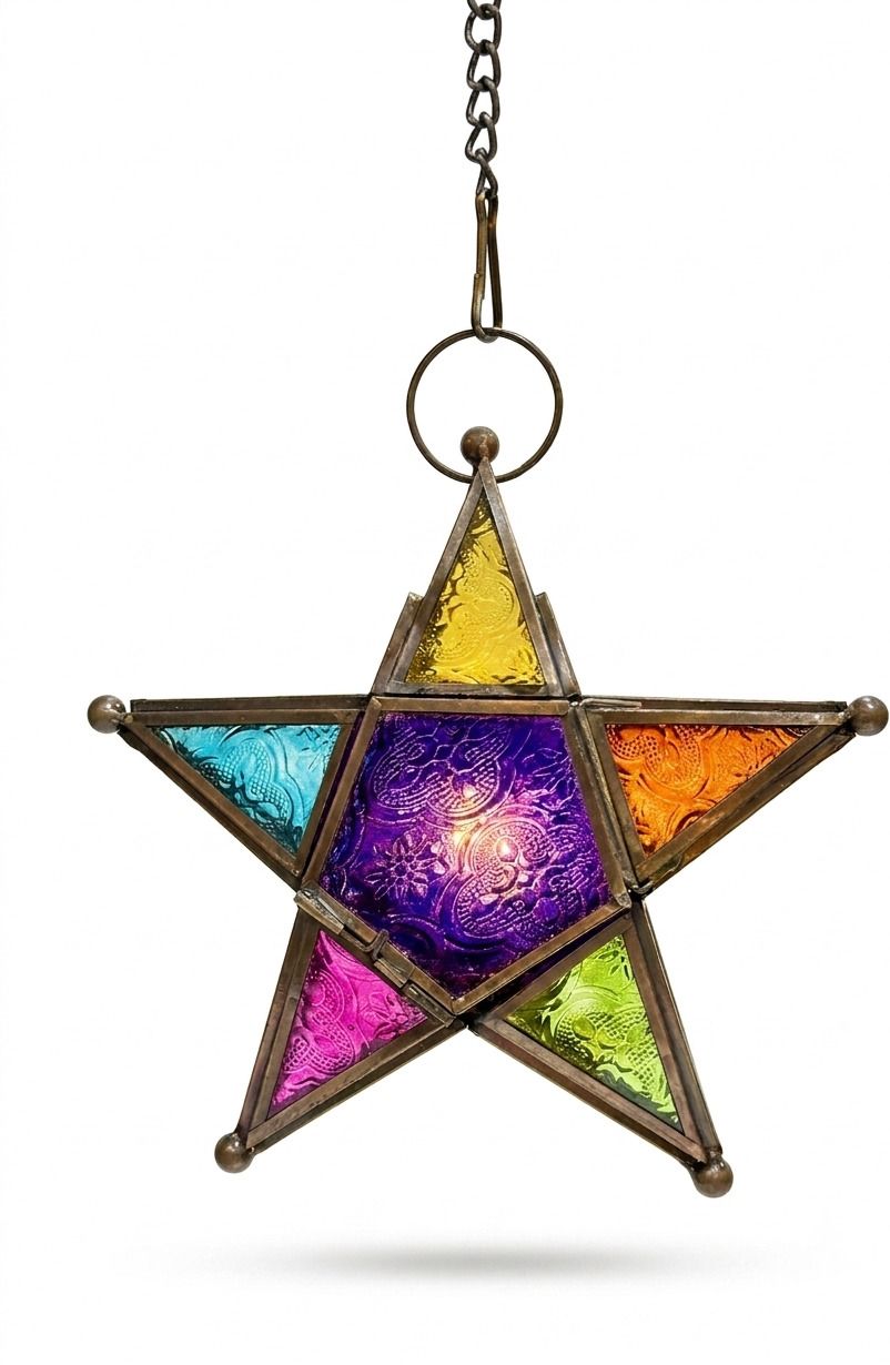overseas Star candle holder Multicolor Glass, Iron Hanging Lantern-picture-16